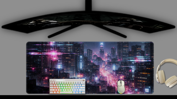 3 Neon Rain Cyber City Mousepad